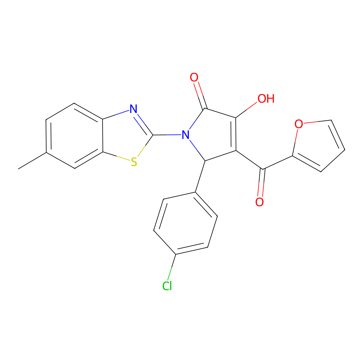 5-(4-Chlorophenyl)-4-(2-furylcarbonyl)-3-hydroxy-1-(6-methylbenzothiazol-2-yl)-3-pyrrolin-2-one molecular structure, CAS 514188-08-0