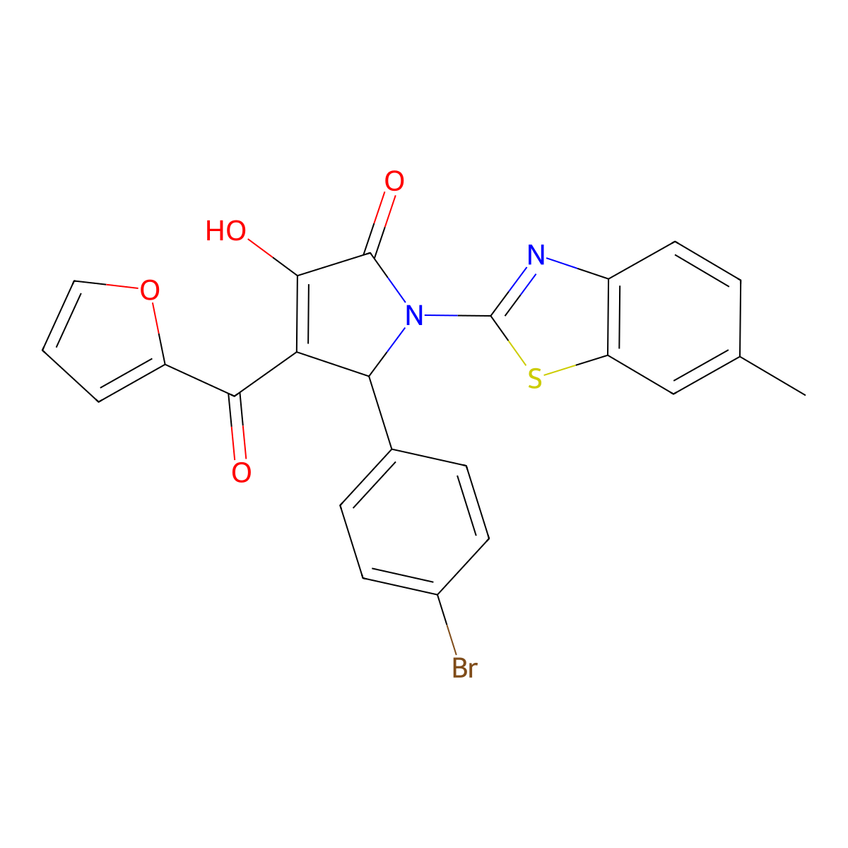 5-(4-Bromophenyl)-4-(2-furylcarbonyl)-3-hydroxy-1-(6-methylbenzothiazol-2-yl)-3-pyrrolin-2-one molecular structure, CAS 514188-10-4
