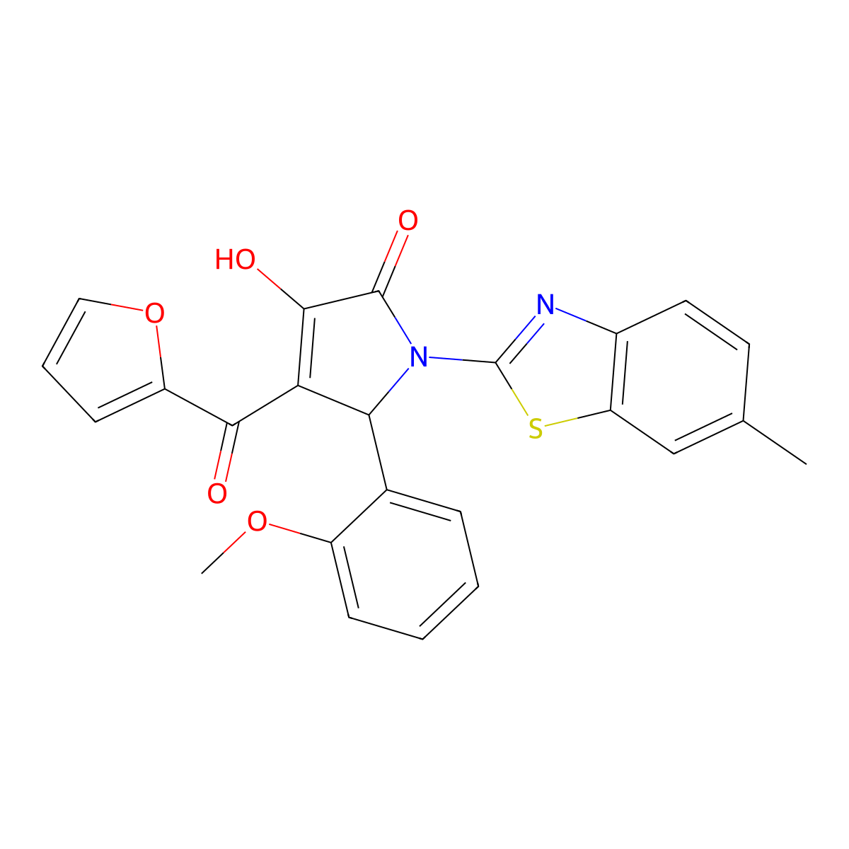 4-(2-Furylcarbonyl)-3-hydroxy-5-(2-methoxyphenyl)-1-(6-methylbenzothiazol-2-yl)-3-pyrrolin-2-one molecular structure, CAS 514188-13-7