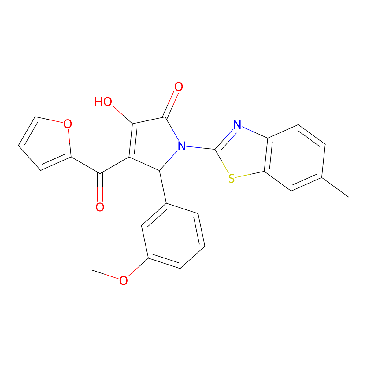 4-(2-Furylcarbonyl)-3-hydroxy-5-(3-methoxyphenyl)-1-(6-methylbenzothiazol-2-yl)-3-pyrrolin-2-one molecular structure, CAS 514188-14-8