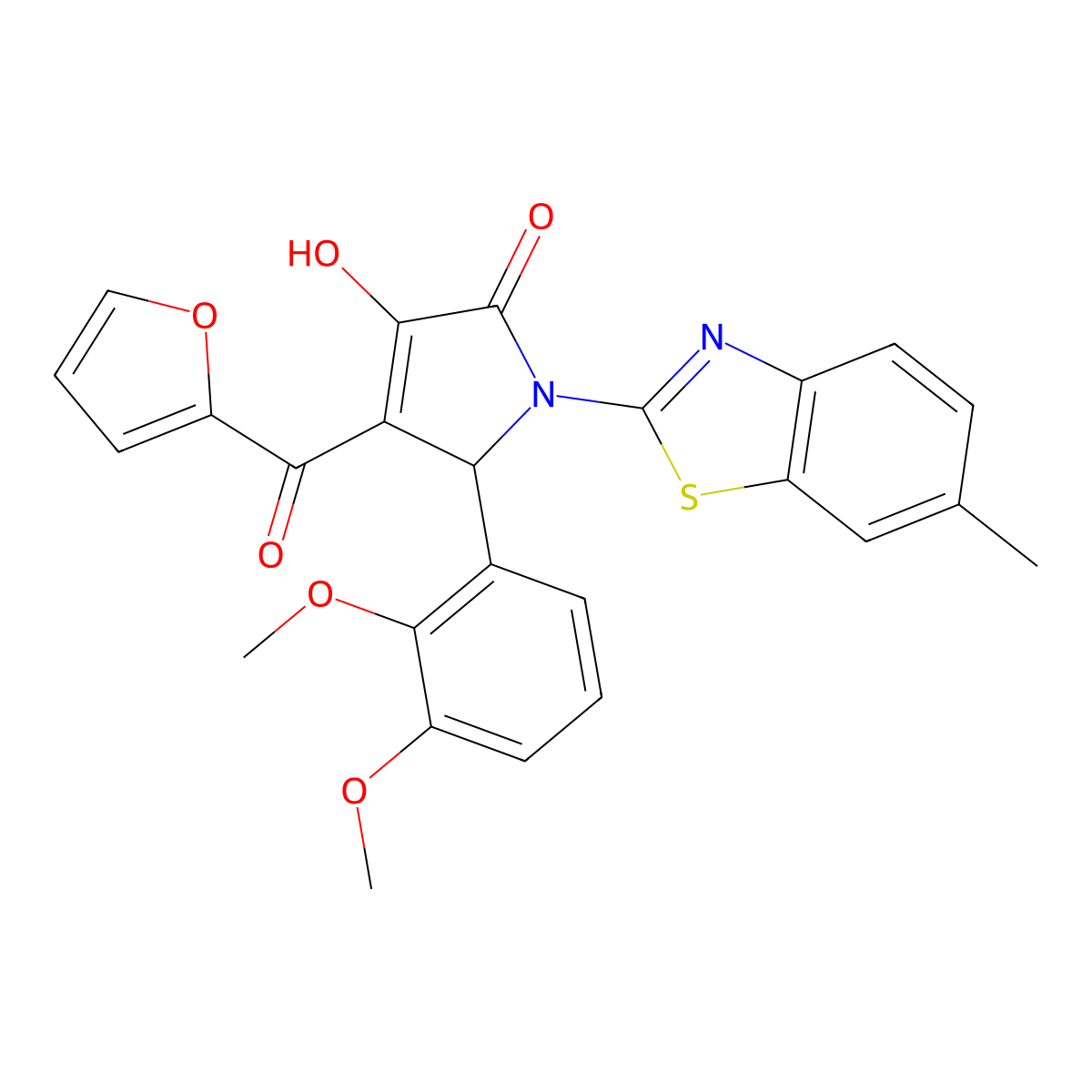 (4E)-5-(2,3-dimethoxyphenyl)-4-[furan-2-yl(hydroxy)methylidene]-1-(6-methyl-1,3-benzothiazol-2-yl)pyrrolidine-2,3-dione molecular structure, CAS 514188-17-1