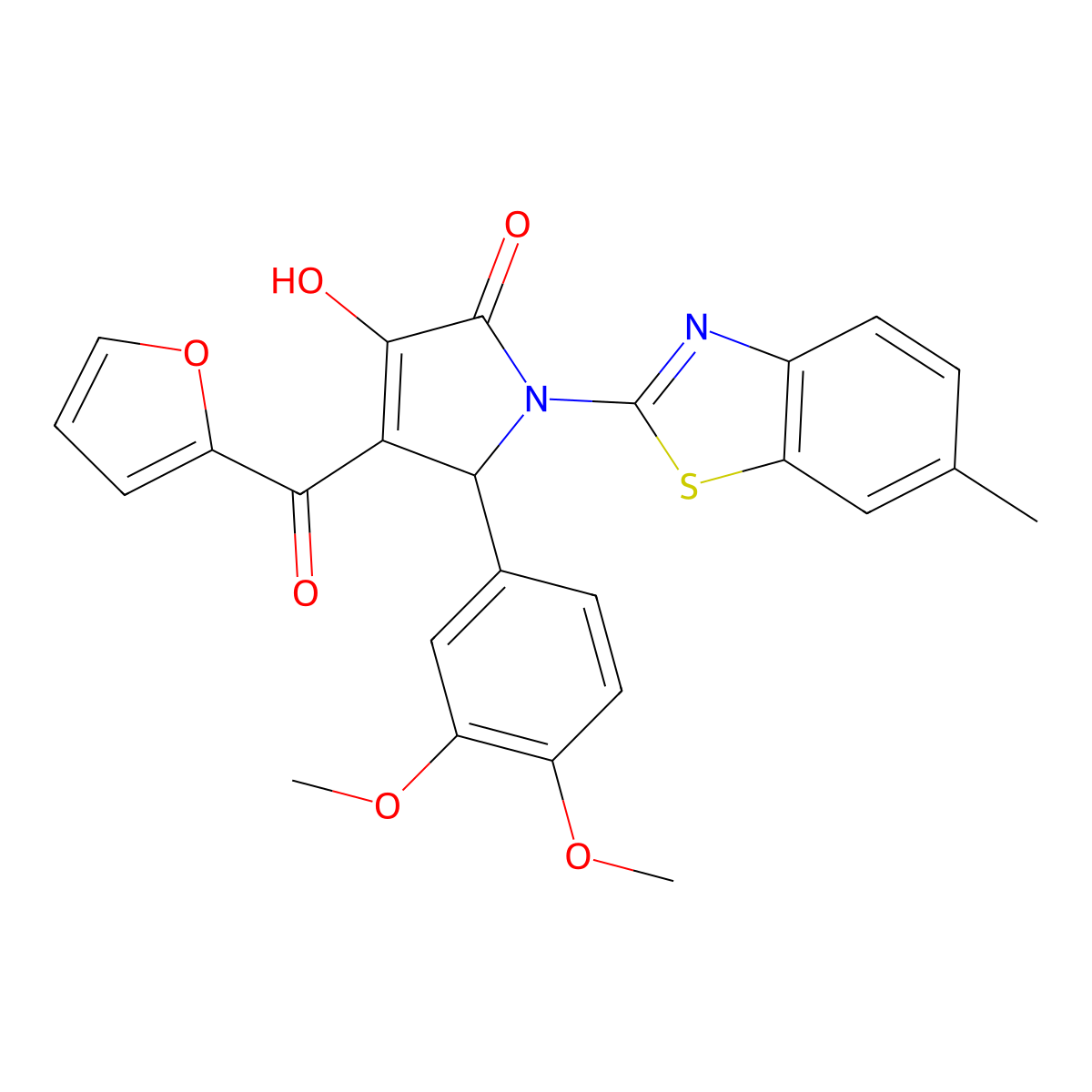 (4E)-5-(3,4-dimethoxyphenyl)-4-[furan-2-yl(hydroxy)methylidene]-1-(6-methyl-1,3-benzothiazol-2-yl)pyrrolidine-2,3-dione molecular structure, CAS 514188-18-2