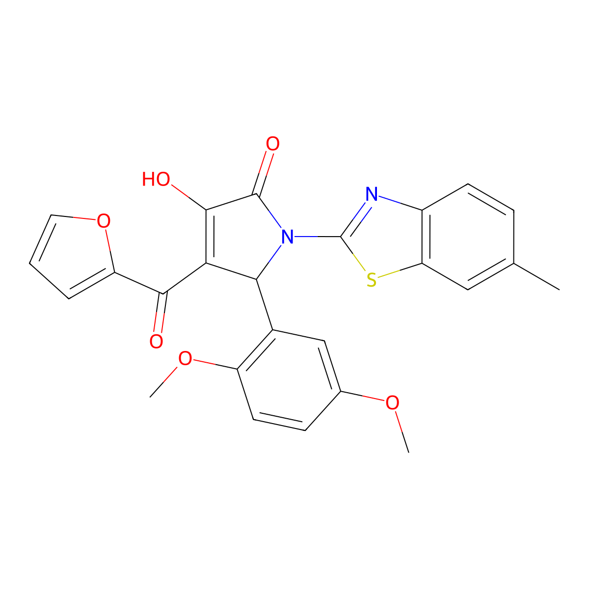 5-(2,5-dimethoxyphenyl)-4-(2-furoyl)-3-hydroxy-1-(6-methyl-1,3-benzothiazol-2-yl)-1,5-dihydro-2H-pyrrol-2-one molecular structure, CAS 514188-19-3
