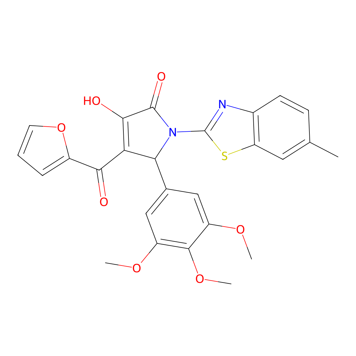 (4E)-4-[furan-2-yl(hydroxy)methylidene]-1-(6-methyl-1,3-benzothiazol-2-yl)-5-(3,4,5-trimethoxyphenyl)pyrrolidine-2,3-dione molecular structure, CAS 514188-20-6