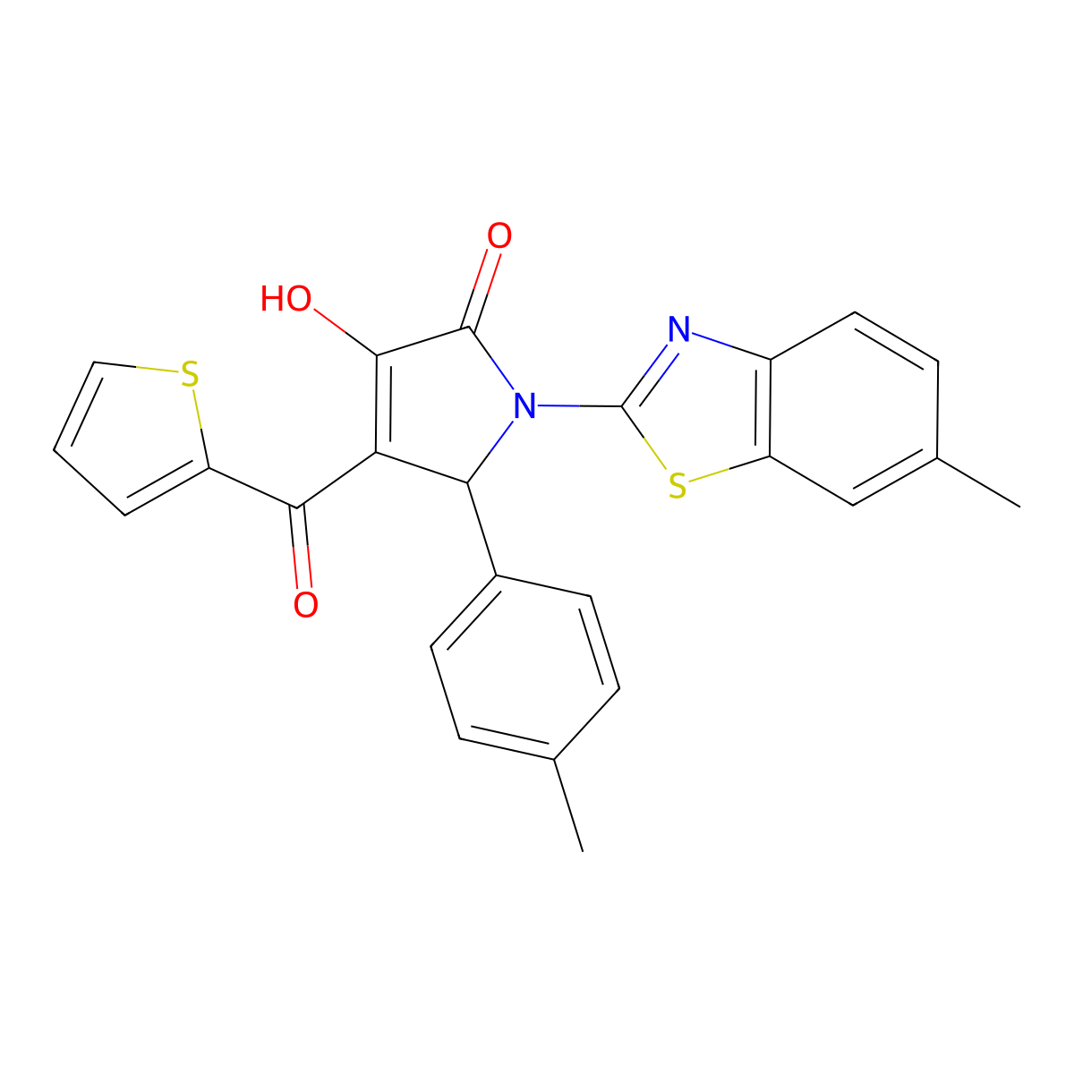 (4E)-4-[hydroxy(thiophen-2-yl)methylidene]-1-(6-methyl-1,3-benzothiazol-2-yl)-5-(4-methylphenyl)pyrrolidine-2,3-dione molecular structure, CAS 514188-22-8