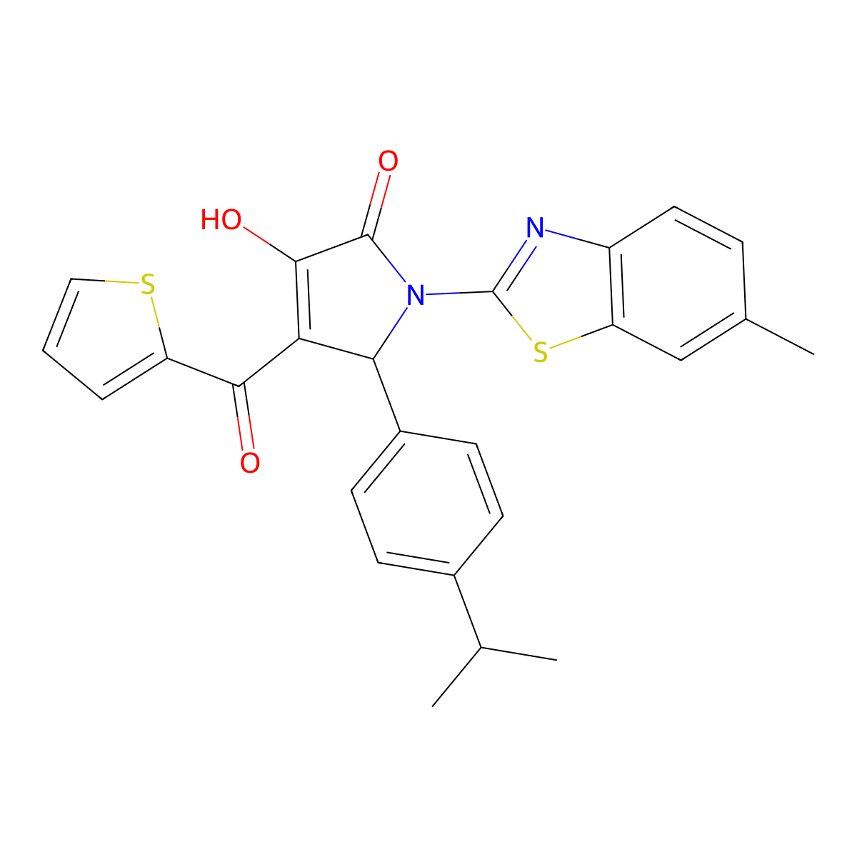 3-Hydroxy-1-(6-methylbenzothiazol-2-yl)-5-[4-(methylethyl)phenyl]-4-(2-thienyl carbonyl)-3-pyrrolin-2-one molecular structure, CAS 514188-23-9
