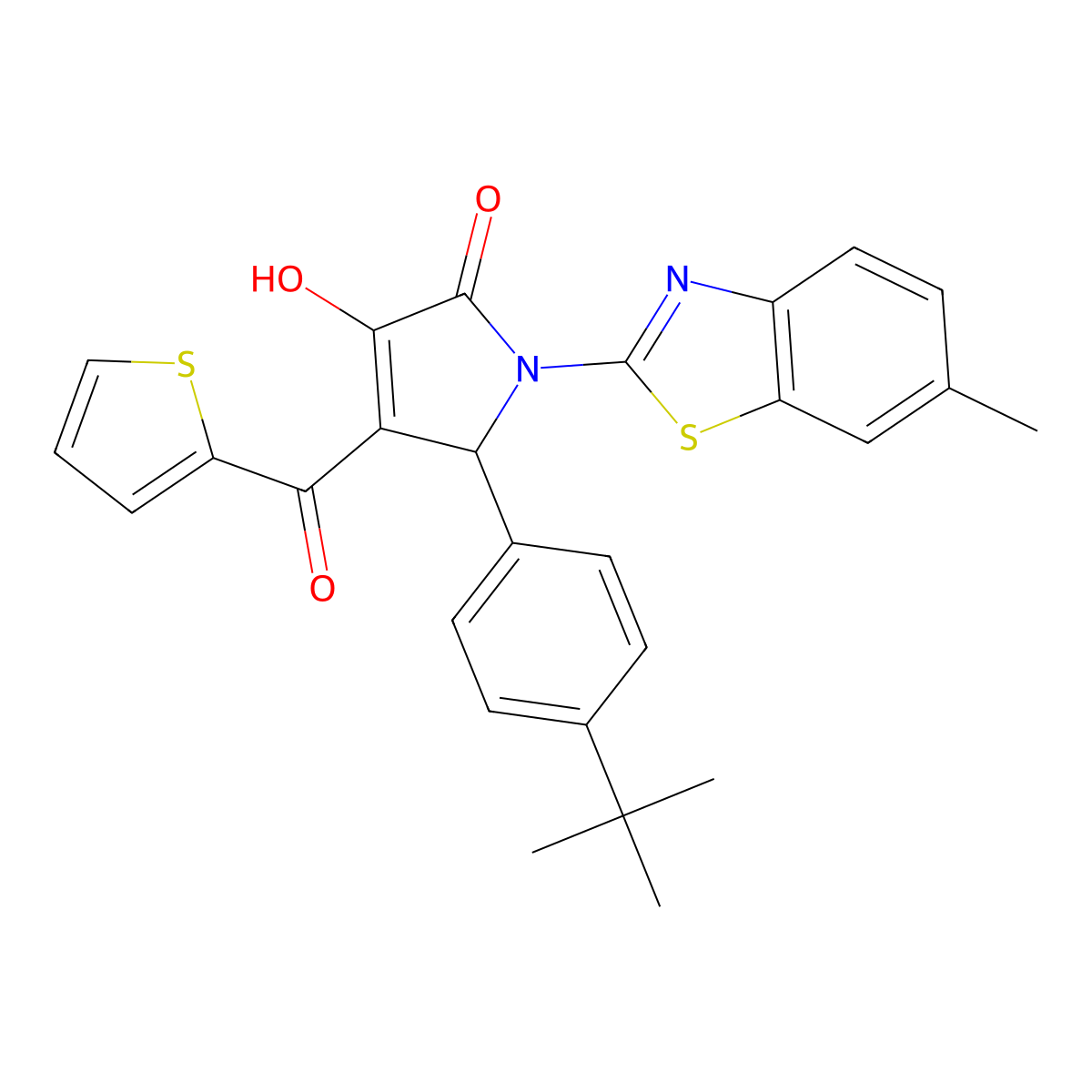(4E)-5-(4-tert-butylphenyl)-4-[hydroxy(thiophen-2-yl)methylidene]-1-(6-methyl-1,3-benzothiazol-2-yl)pyrrolidine-2,3-dione molecular structure, CAS 514188-24-0