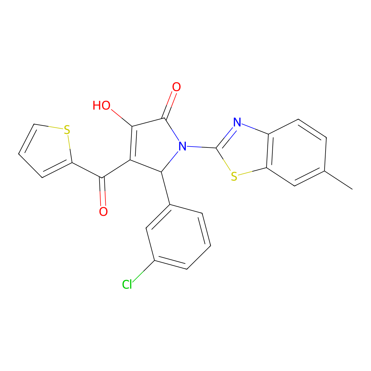 (4E)-5-(3-chlorophenyl)-4-[hydroxy(thiophen-2-yl)methylidene]-1-(6-methyl-1,3-benzothiazol-2-yl)pyrrolidine-2,3-dione molecular structure, CAS 514188-29-5