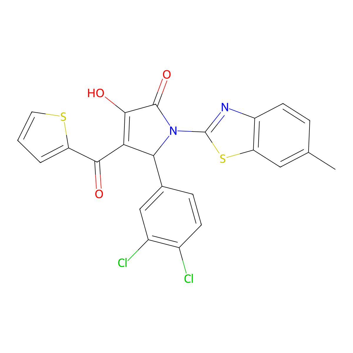 (4E)-5-(3,4-dichlorophenyl)-4-[hydroxy(thiophen-2-yl)methylidene]-1-(6-methyl-1,3-benzothiazol-2-yl)pyrrolidine-2,3-dione molecular structure, CAS 514188-31-9