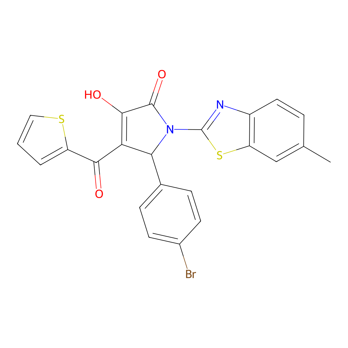 5-(4-Bromophenyl)-3-hydroxy-1-(6-methylbenzothiazol-2-yl)-4-(2-thienylcarbonyl)-3-pyrrolin-2-one molecular structure, CAS 514188-33-1