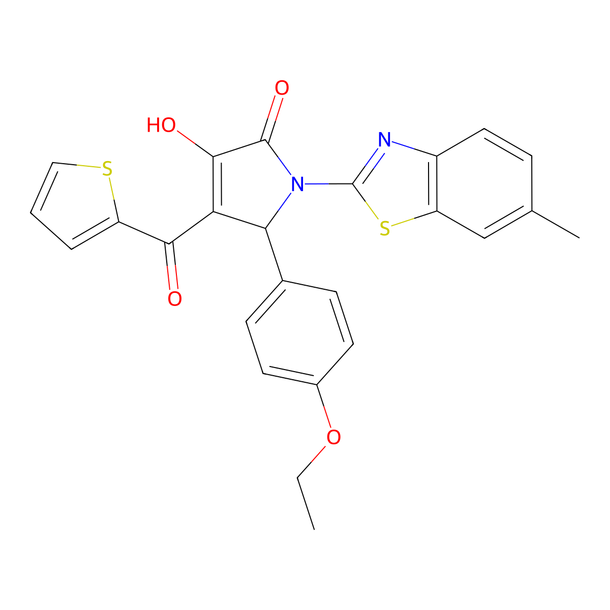 (4E)-5-(4-ethoxyphenyl)-4-[hydroxy(thiophen-2-yl)methylidene]-1-(6-methyl-1,3-benzothiazol-2-yl)pyrrolidine-2,3-dione molecular structure, CAS 514188-39-7