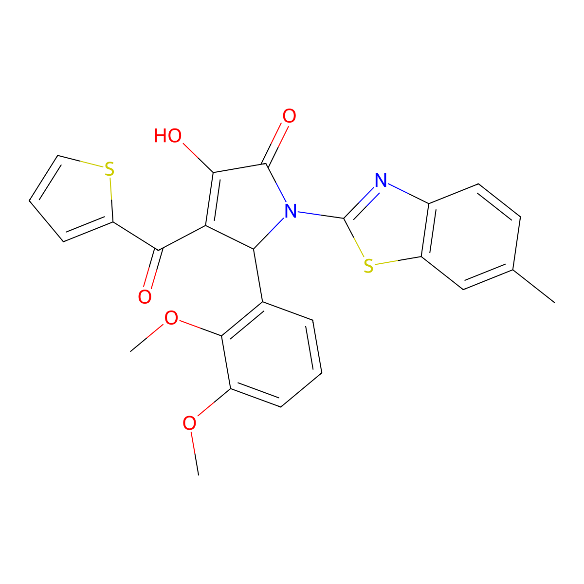 (4E)-5-(2,3-dimethoxyphenyl)-4-[hydroxy(thiophen-2-yl)methylidene]-1-(6-methyl-1,3-benzothiazol-2-yl)pyrrolidine-2,3-dione molecular structure, CAS 514188-40-0