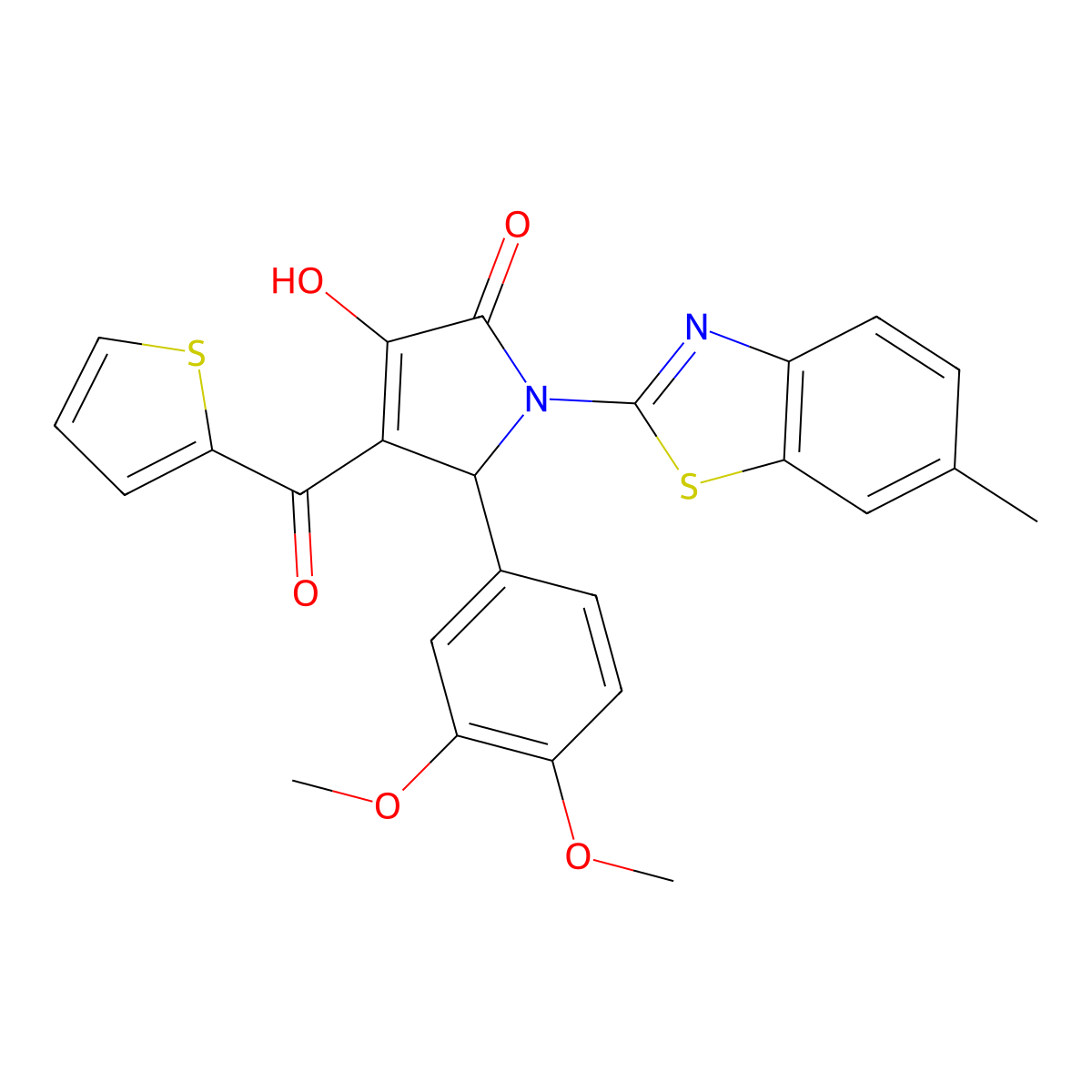 (4E)-5-(3,4-dimethoxyphenyl)-4-[hydroxy(thiophen-2-yl)methylidene]-1-(6-methyl-1,3-benzothiazol-2-yl)pyrrolidine-2,3-dione molecular structure, CAS 514188-41-1
