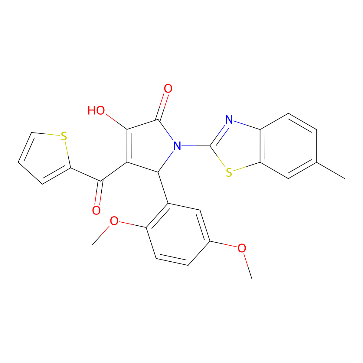 (4E)-5-(2,5-dimethoxyphenyl)-4-[hydroxy(thiophen-2-yl)methylidene]-1-(6-methyl-1,3-benzothiazol-2-yl)pyrrolidine-2,3-dione molecular structure, CAS 514188-42-2