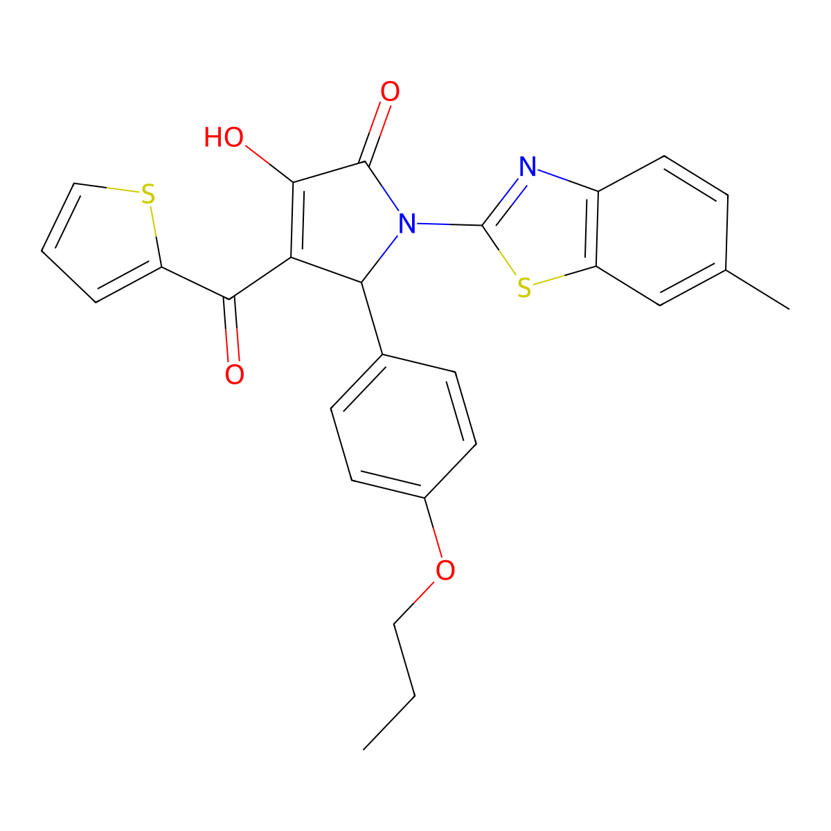 (4E)-4-[hydroxy(thiophen-2-yl)methylidene]-1-(6-methyl-1,3-benzothiazol-2-yl)-5-(4-propoxyphenyl)pyrrolidine-2,3-dione molecular structure, CAS 514188-43-3