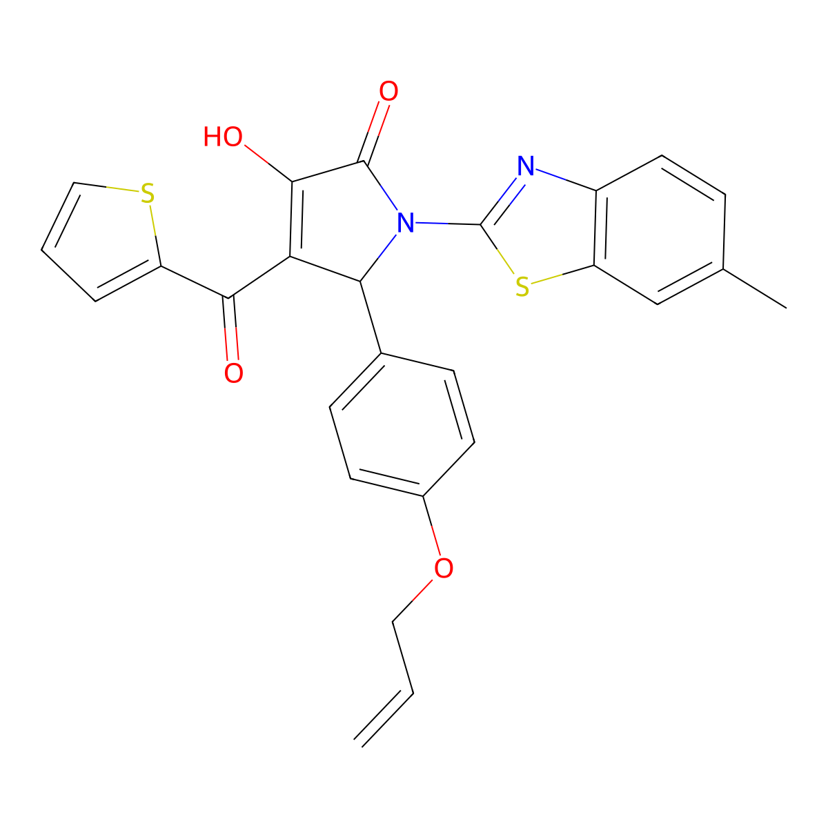 (4E)-4-[hydroxy(thiophen-2-yl)methylidene]-1-(6-methyl-1,3-benzothiazol-2-yl)-5-[4-(prop-2-en-1-yloxy)phenyl]pyrrolidine-2,3-dione molecular structure, CAS 514188-44-4