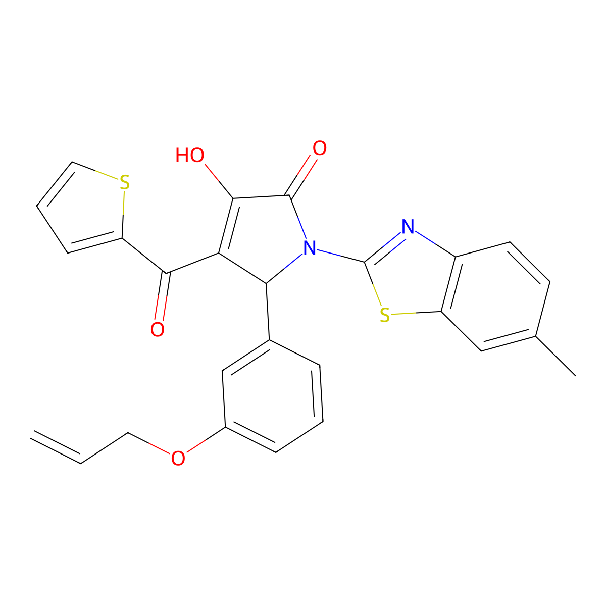 (4E)-4-[hydroxy(thiophen-2-yl)methylidene]-1-(6-methyl-1,3-benzothiazol-2-yl)-5-[3-(prop-2-en-1-yloxy)phenyl]pyrrolidine-2,3-dione molecular structure, CAS 514188-45-5