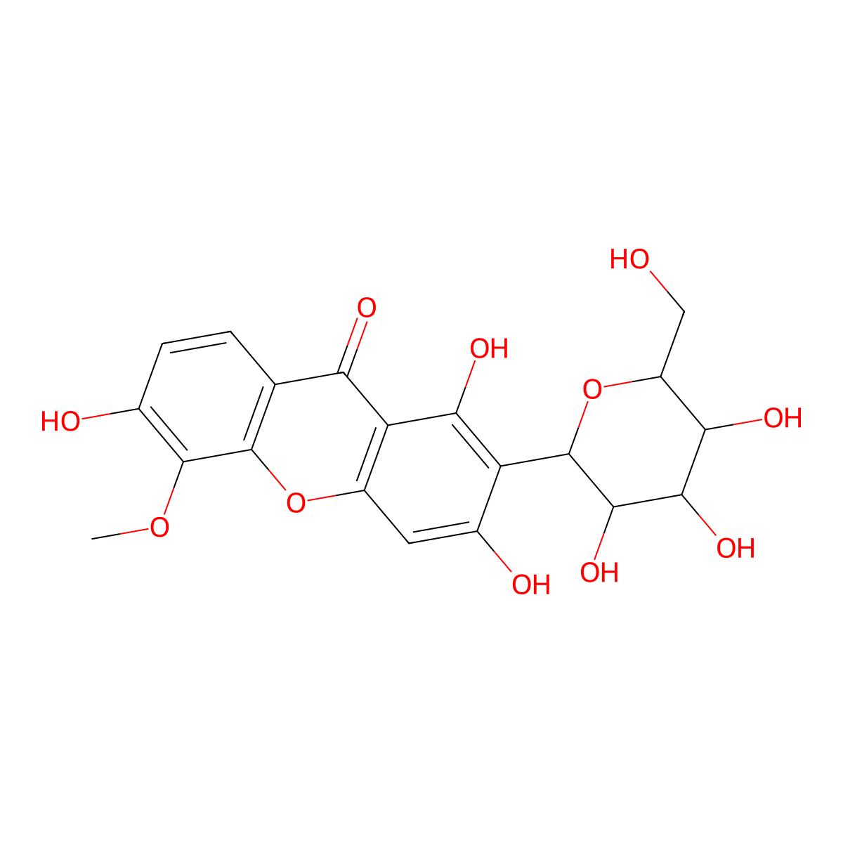 2-beta-D-Glucopyranosyl-1,3,6-trihydroxy-5-methoxy-9H-xanthen-9-one molecular structure, CAS 51419-56-8