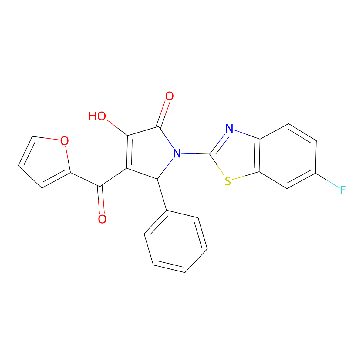 1-(6-fluorobenzo[d]thiazol-2-yl)-4-(furan-2-carbonyl)-3-hydroxy-5-phenyl-1H-pyrrol-2(5H)-one molecular structure, CAS 514191-24-3