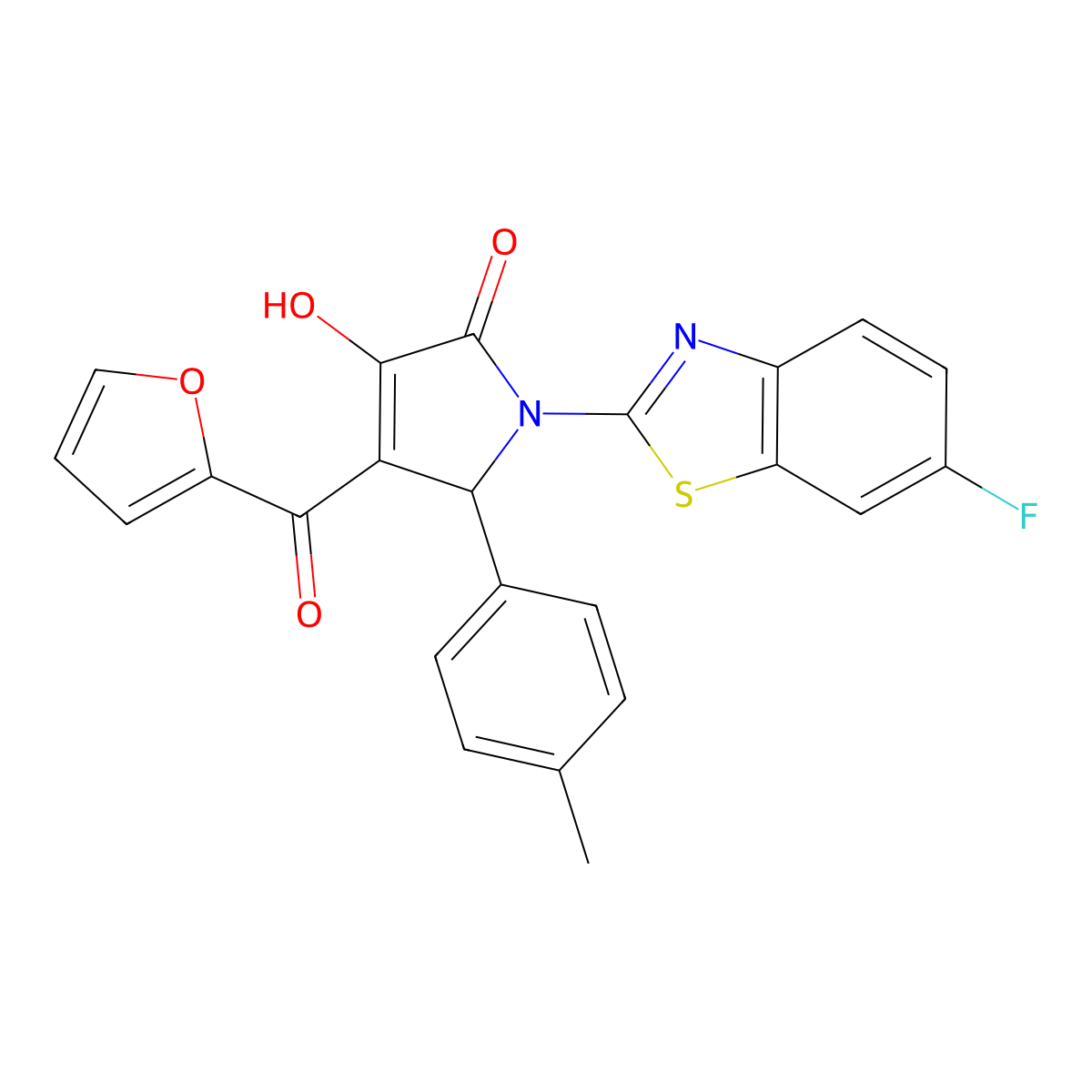 1-(6-Fluorobenzothiazol-2-yl)-4-(2-furylcarbonyl)-3-hydroxy-5-(4-methylphenyl)-3-pyrrolin-2-one molecular structure, CAS 514191-25-4