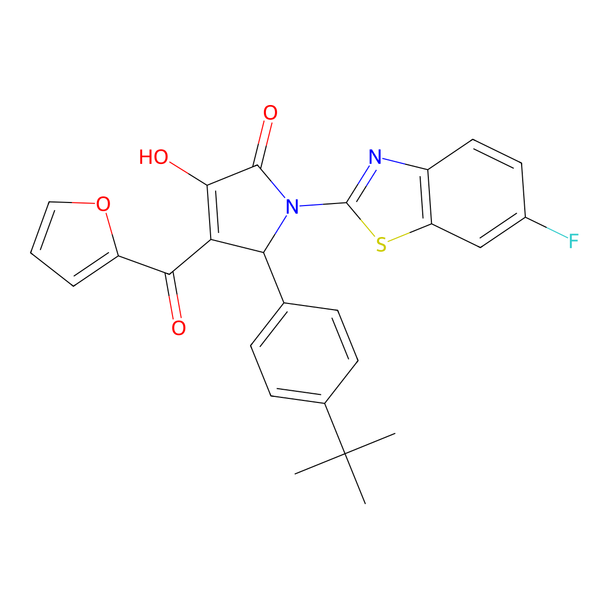 (4E)-5-(4-tert-butylphenyl)-1-(6-fluoro-1,3-benzothiazol-2-yl)-4-[furan-2-yl(hydroxy)methylidene]pyrrolidine-2,3-dione molecular structure, CAS 514191-27-6