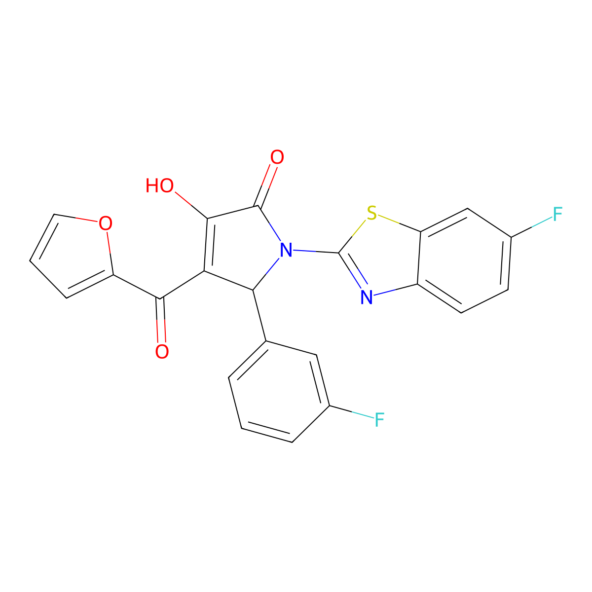 1-(6-Fluorobenzothiazol-2-yl)-5-(3-fluorophenyl)-4-(2-furylcarbonyl)-3-hydroxy-3-pyrrolin-2-one molecular structure, CAS 514191-29-8
