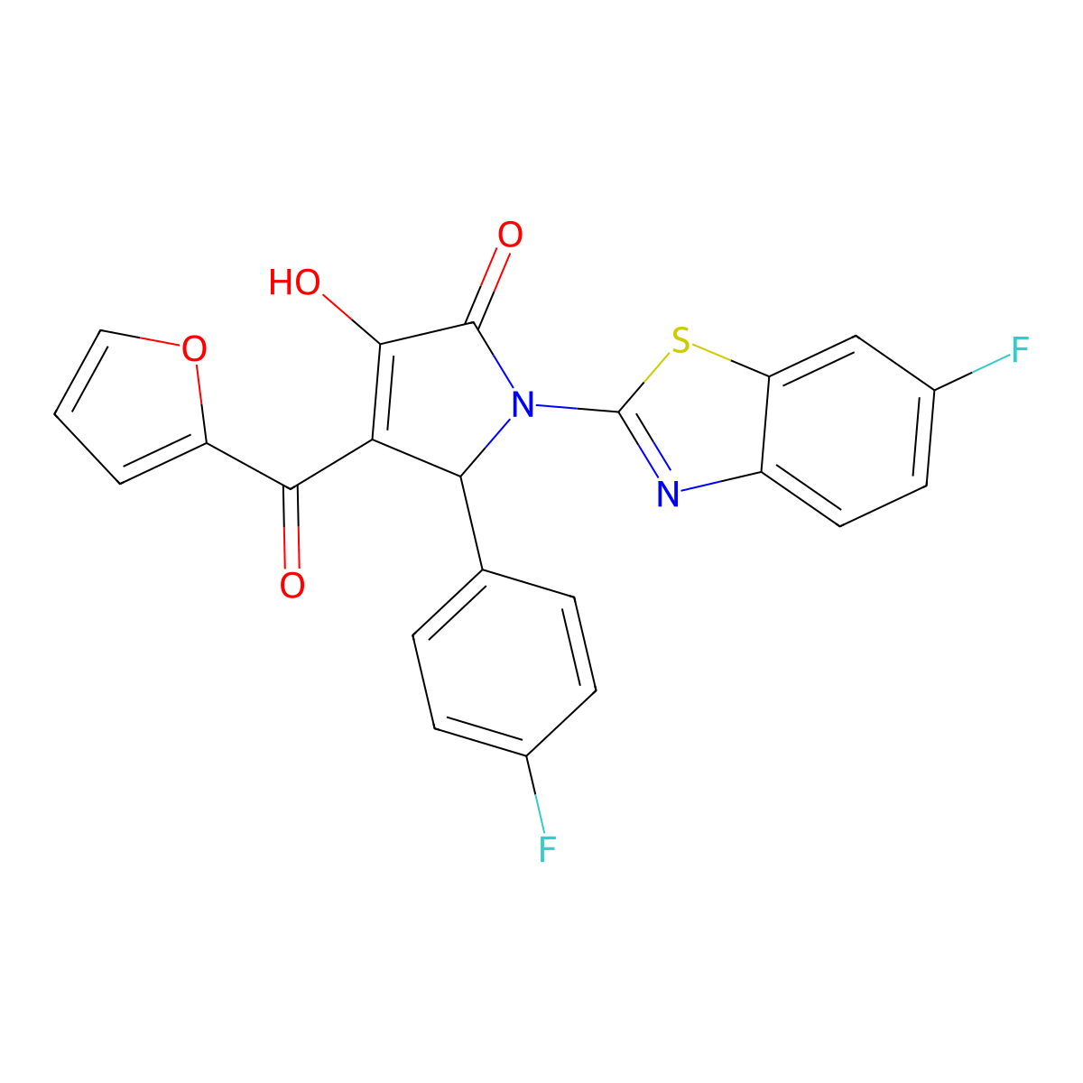 1-(6-Fluorobenzothiazol-2-yl)-5-(4-fluorophenyl)-4-(2-furylcarbonyl)-3-hydroxy-3-pyrrolin-2-one molecular structure, CAS 514191-30-1