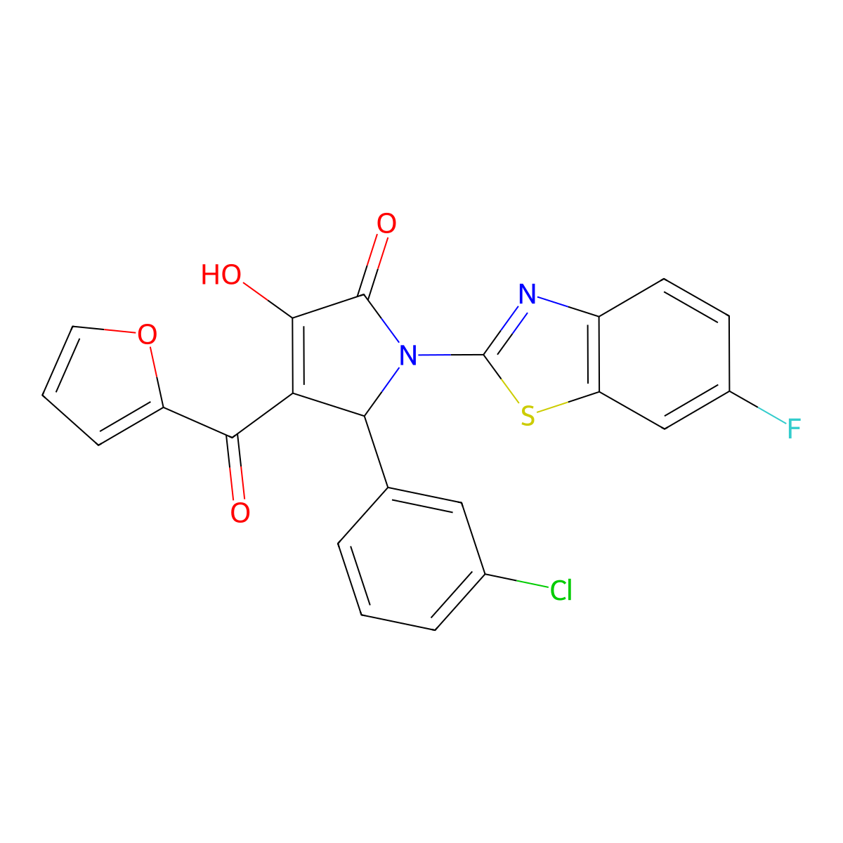 5-(3-Chlorophenyl)-1-(6-fluorobenzothiazol-2-yl)-4-(2-furylcarbonyl)-3-hydroxy-3-pyrrolin-2-one molecular structure, CAS 514191-31-2