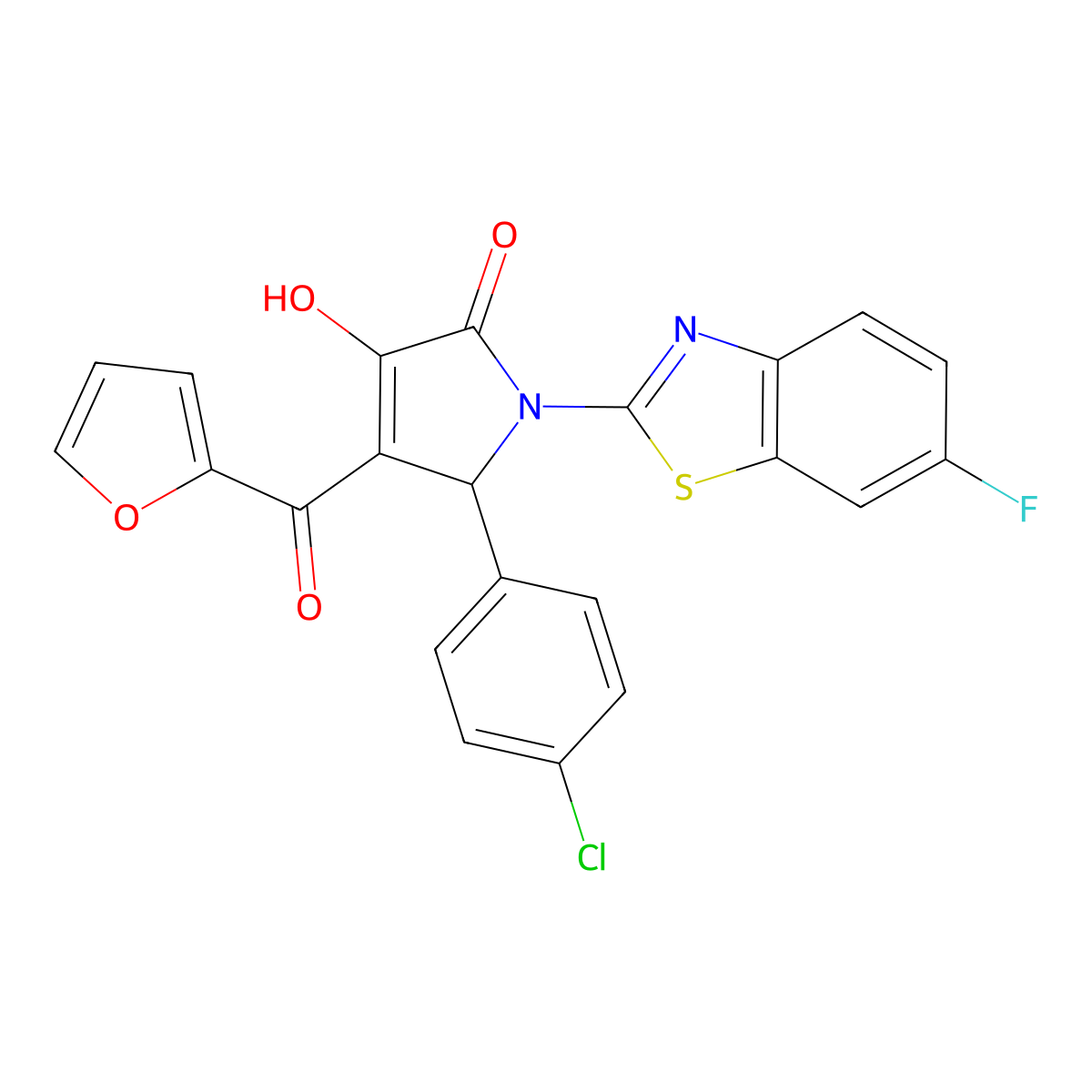 5-(4-Chlorophenyl)-1-(6-fluorobenzothiazol-2-yl)-4-(2-furylcarbonyl)-3-hydroxy-3-pyrrolin-2-one molecular structure, CAS 514191-32-3