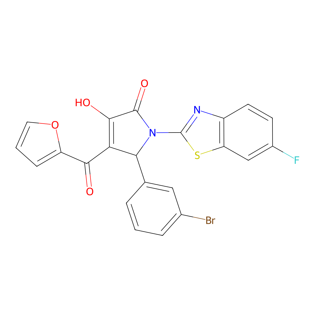 5-(3-Bromophenyl)-1-(6-fluorobenzothiazol-2-yl)-4-(2-furylcarbonyl)-3-hydroxy-3-pyrrolin-2-one molecular structure, CAS 514191-33-4