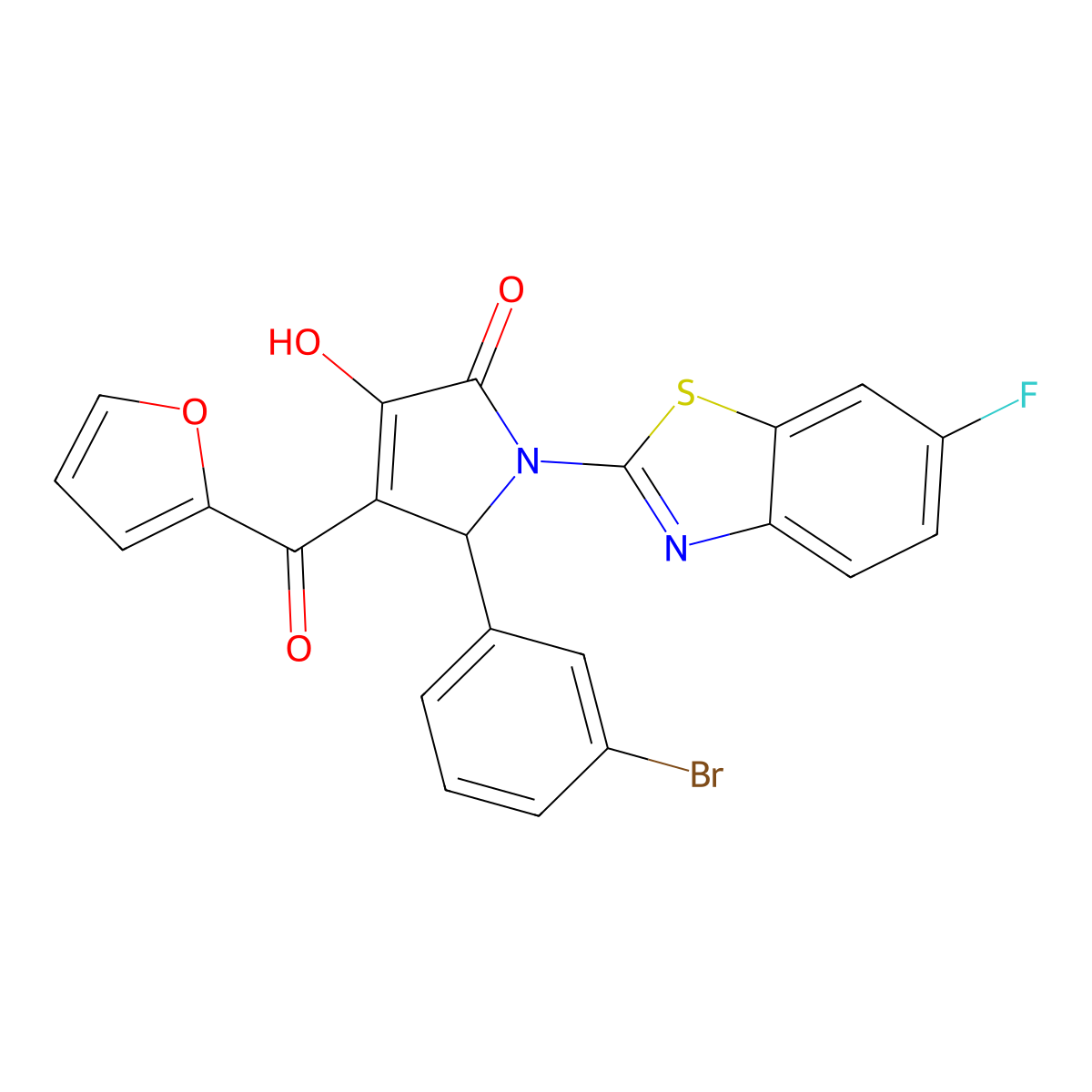 5-(3-Bromophenyl)-1-(6-fluorobenzothiazol-2-yl)-4-(2-furylcarbonyl)-3-hydroxy-3-pyrrolin-2-one molecular structure, CAS 514191-33-4