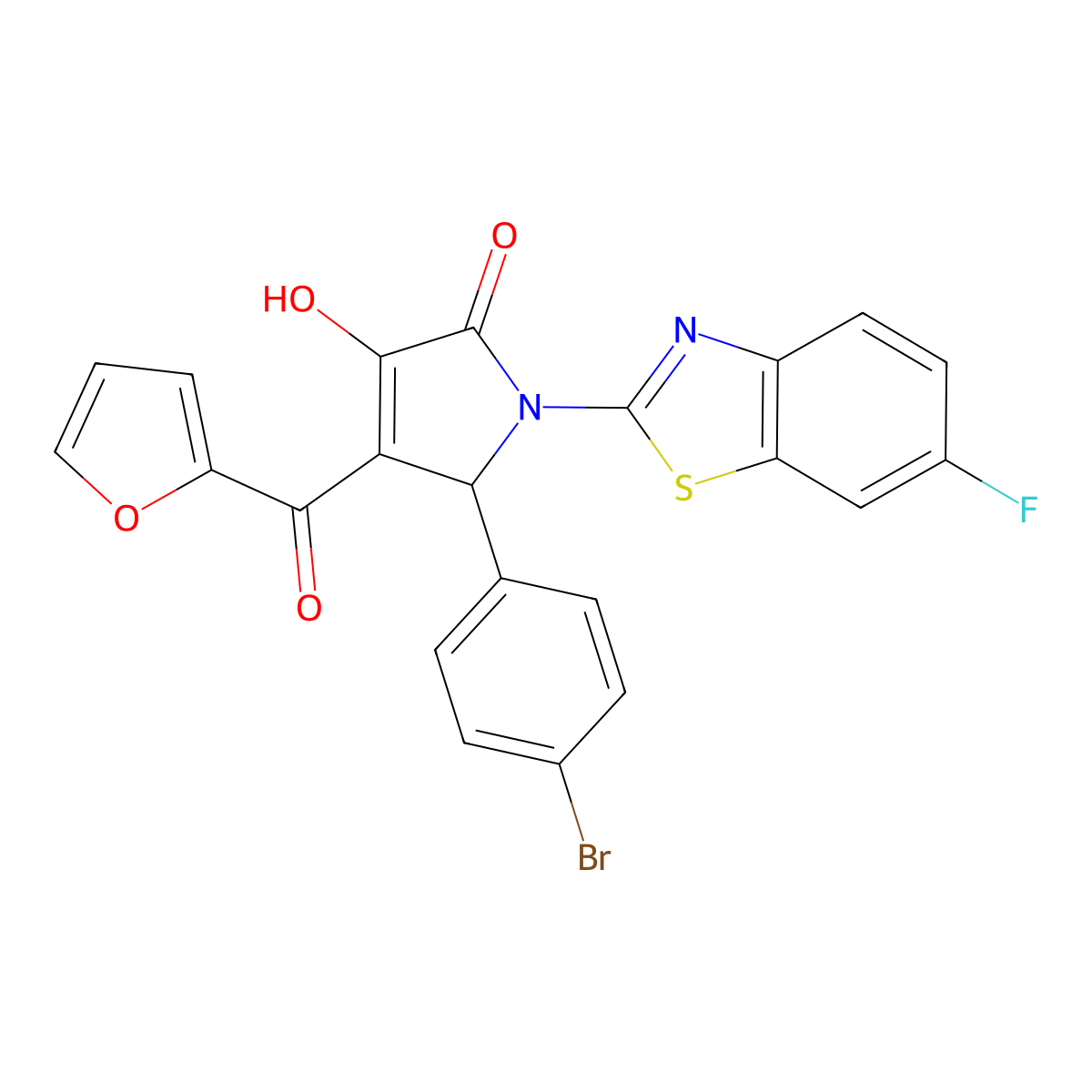 5-(4-Bromophenyl)-1-(6-fluorobenzothiazol-2-yl)-4-(2-furylcarbonyl)-3-hydroxy-3-pyrrolin-2-one molecular structure, CAS 514191-34-5