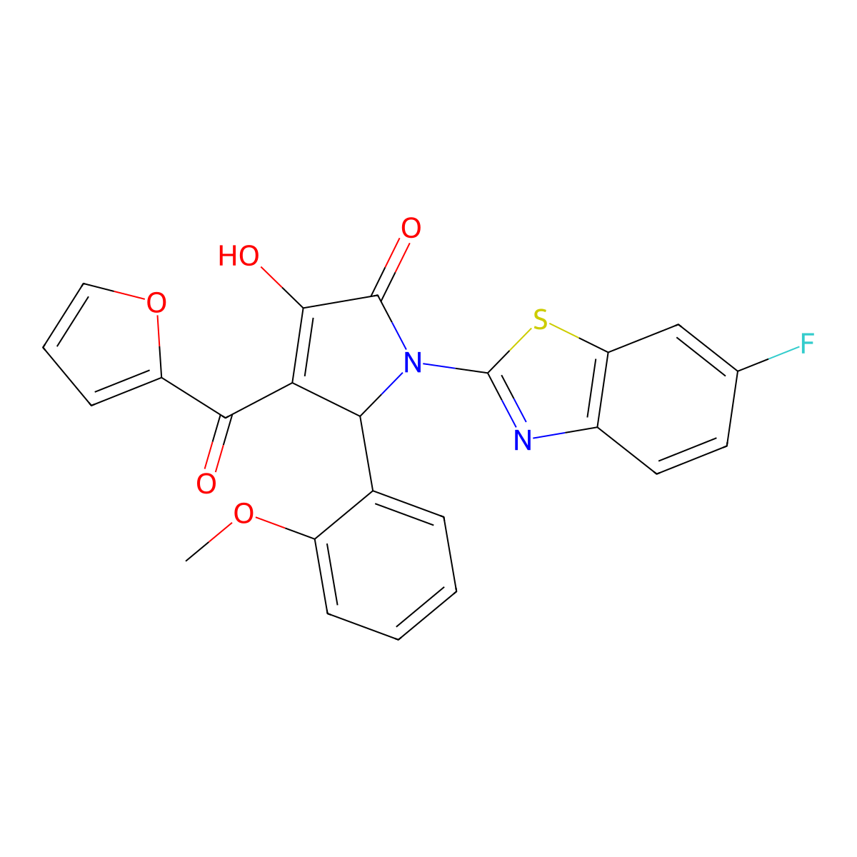 1-(6-Fluorobenzothiazol-2-yl)-4-(2-furylcarbonyl)-3-hydroxy-5-(2-methoxyphenyl)-3-pyrrolin-2-one molecular structure, CAS 514191-37-8