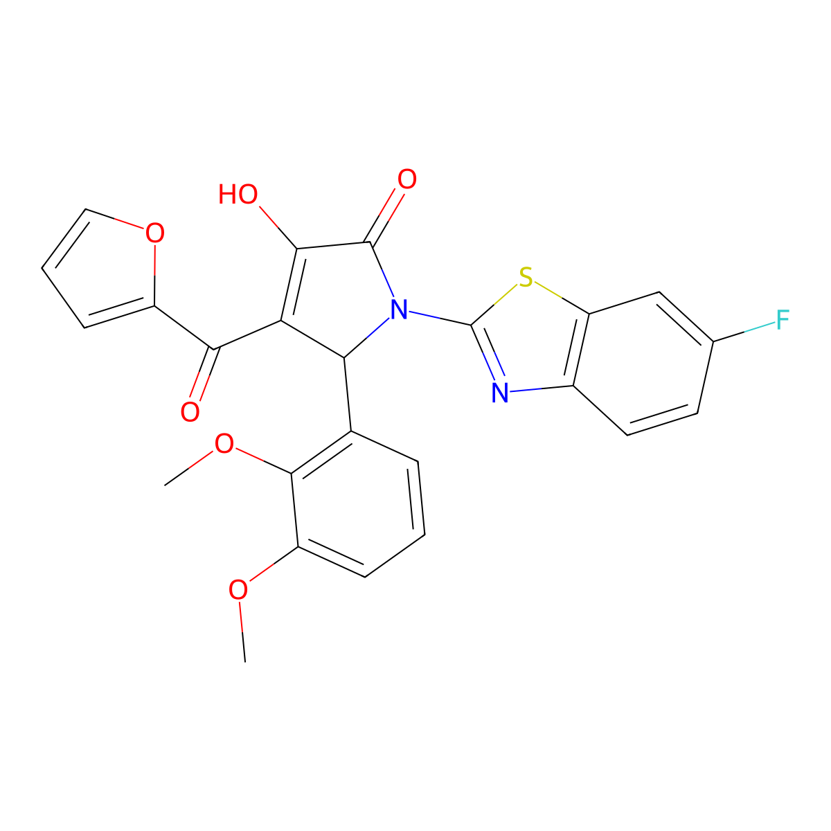 (4E)-5-(2,3-dimethoxyphenyl)-1-(6-fluoro-1,3-benzothiazol-2-yl)-4-[furan-2-yl(hydroxy)methylidene]pyrrolidine-2,3-dione molecular structure, CAS 514191-41-4