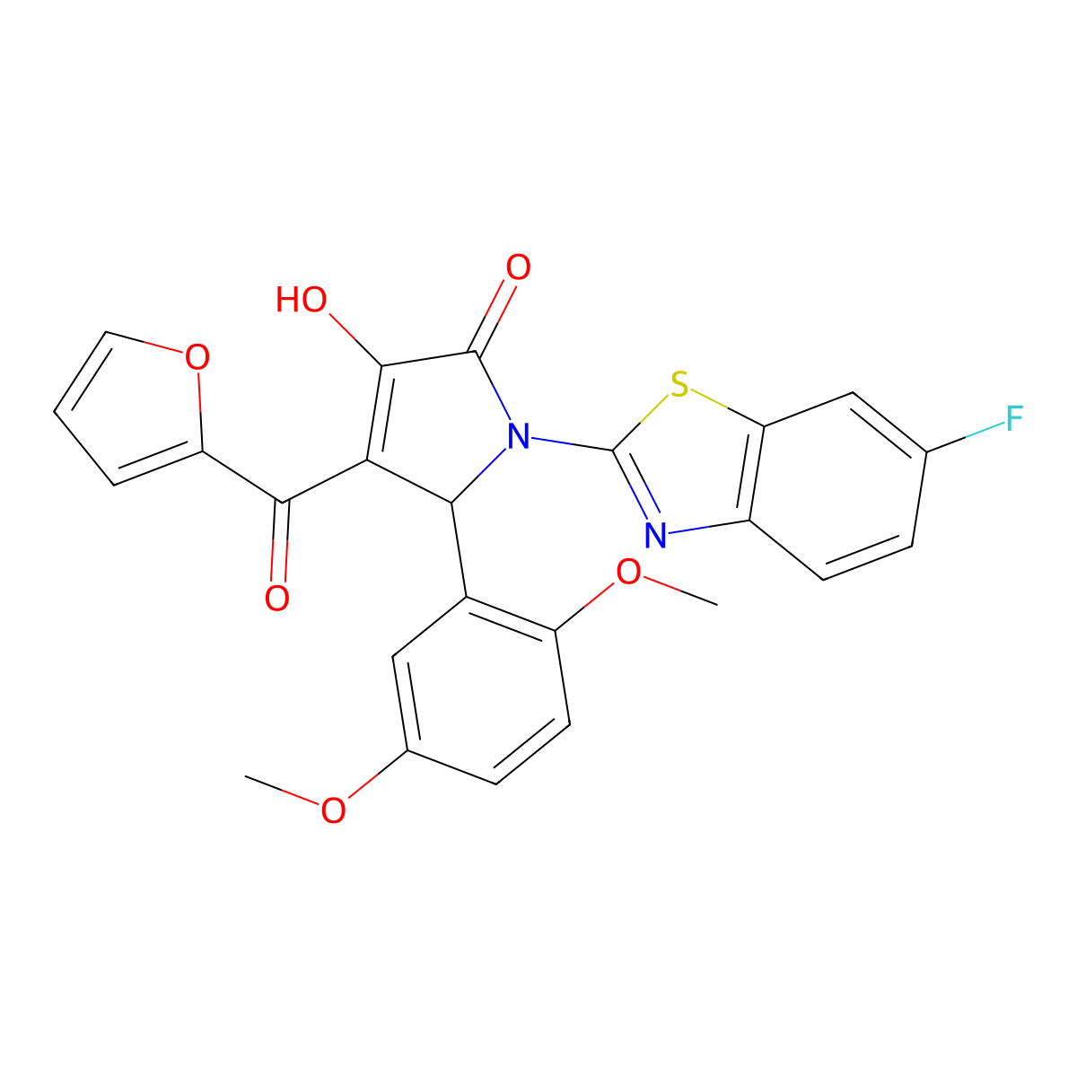(4E)-5-(2,5-dimethoxyphenyl)-1-(6-fluoro-1,3-benzothiazol-2-yl)-4-[furan-2-yl(hydroxy)methylidene]pyrrolidine-2,3-dione molecular structure, CAS 514191-43-6