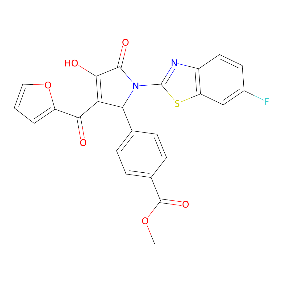 methyl 4-{(3E)-1-(6-fluoro-1,3-benzothiazol-2-yl)-3-[furan-2-yl(hydroxy)methylidene]-4,5-dioxopyrrolidin-2-yl}benzoate molecular structure, CAS 514191-44-7