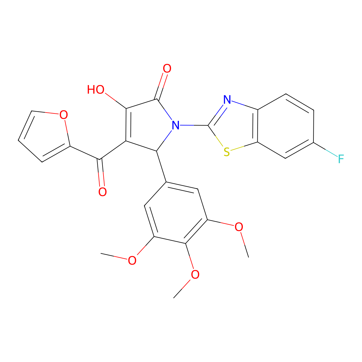 (4E)-1-(6-fluoro-1,3-benzothiazol-2-yl)-4-[furan-2-yl(hydroxy)methylidene]-5-(3,4,5-trimethoxyphenyl)pyrrolidine-2,3-dione molecular structure, CAS 514191-45-8