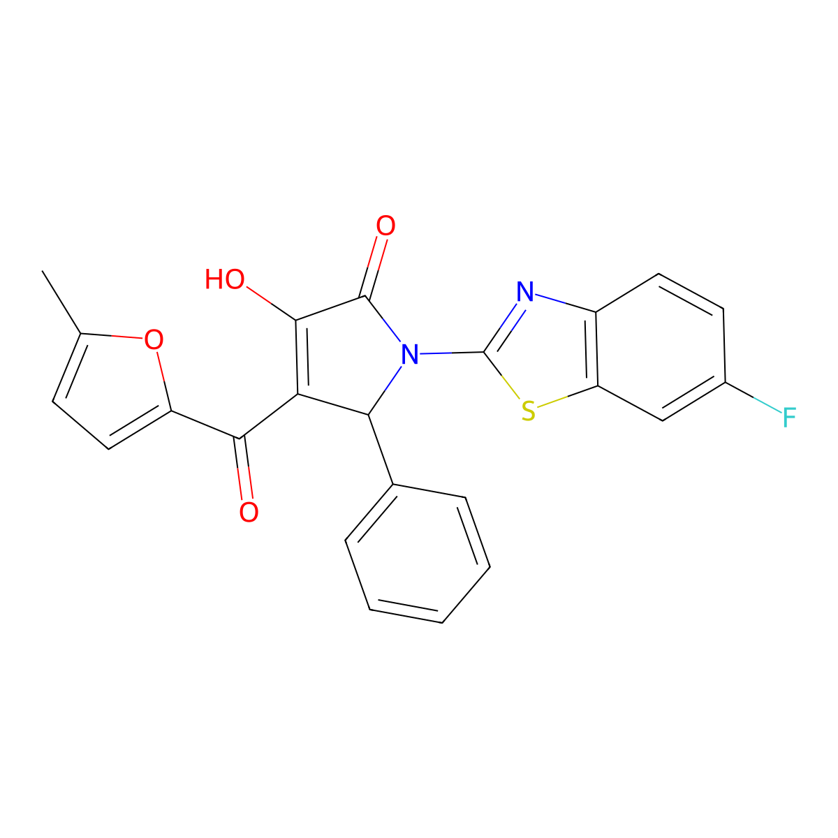 (4E)-1-(6-fluoro-1,3-benzothiazol-2-yl)-4-[hydroxy(5-methylfuran-2-yl)methylidene]-5-phenylpyrrolidine-2,3-dione molecular structure, CAS 514191-47-0