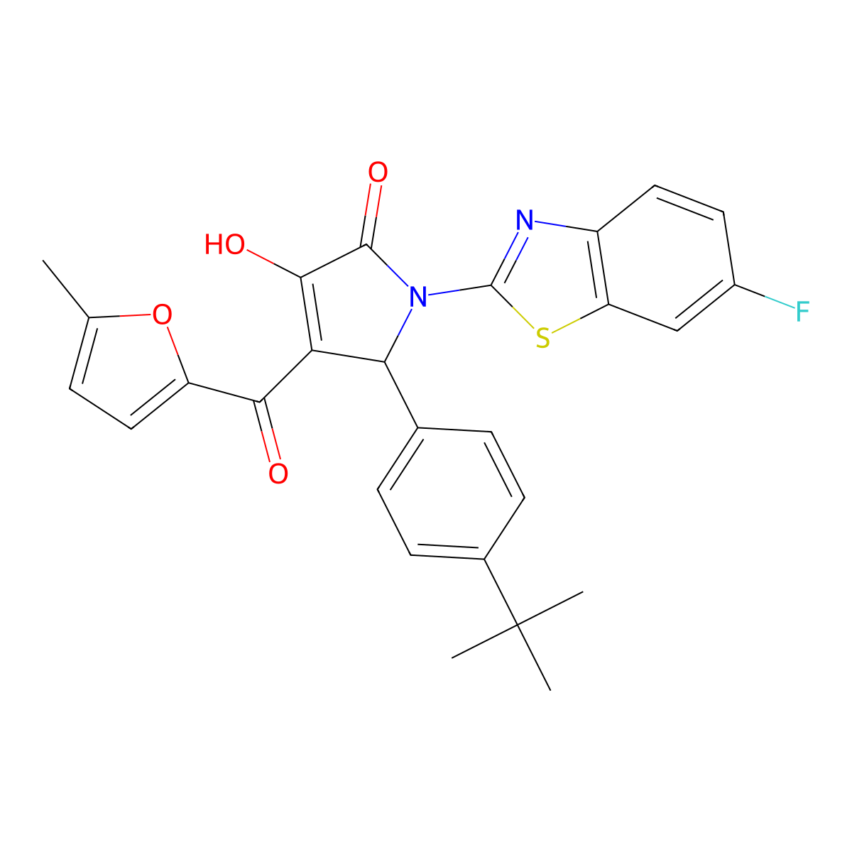 (4E)-5-(4-tert-butylphenyl)-1-(6-fluoro-1,3-benzothiazol-2-yl)-4-[hydroxy(5-methylfuran-2-yl)methylidene]pyrrolidine-2,3-dione molecular structure, CAS 514191-50-5