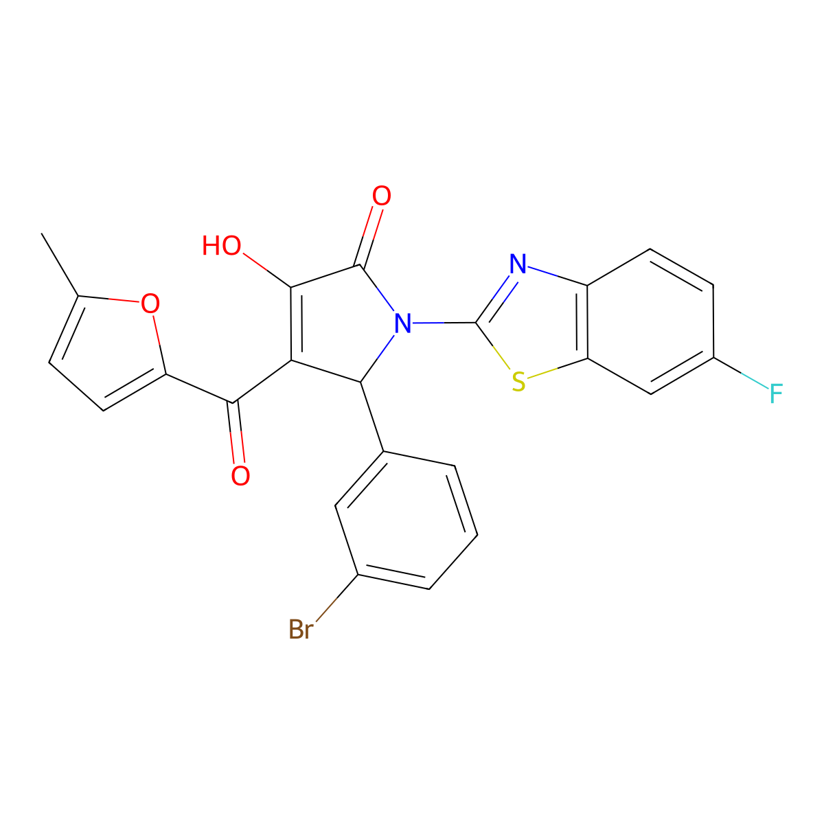 (4E)-5-(3-bromophenyl)-1-(6-fluoro-1,3-benzothiazol-2-yl)-4-[hydroxy(5-methylfuran-2-yl)methylidene]pyrrolidine-2,3-dione molecular structure, CAS 514191-52-7
