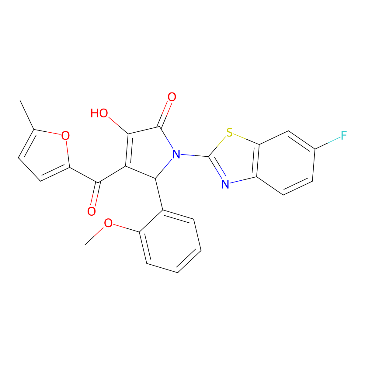 (4E)-1-(6-fluoro-1,3-benzothiazol-2-yl)-4-[hydroxy(5-methylfuran-2-yl)methylidene]-5-(2-methoxyphenyl)pyrrolidine-2,3-dione molecular structure, CAS 514191-56-1