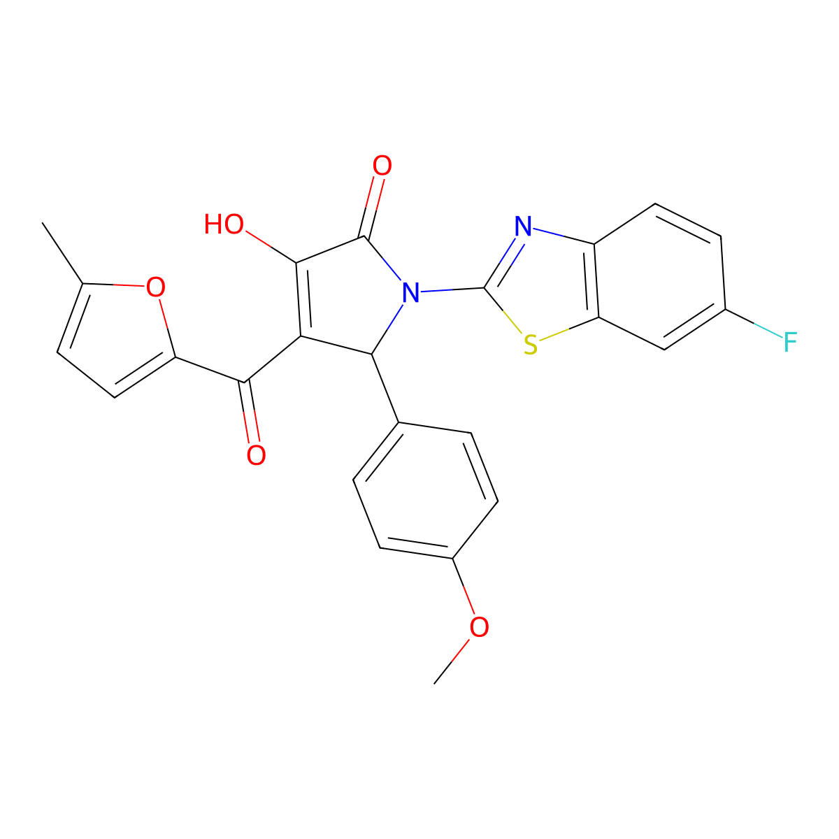 (4E)-1-(6-fluoro-1,3-benzothiazol-2-yl)-4-[hydroxy(5-methylfuran-2-yl)methylidene]-5-(4-methoxyphenyl)pyrrolidine-2,3-dione molecular structure, CAS 514191-58-3