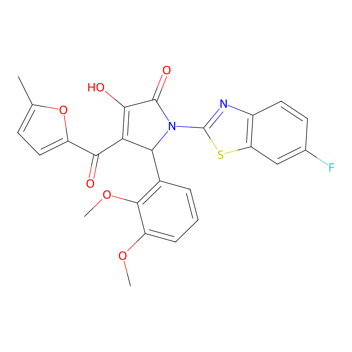 (4E)-5-(2,3-dimethoxyphenyl)-1-(6-fluoro-1,3-benzothiazol-2-yl)-4-[hydroxy(5-methylfuran-2-yl)methylidene]pyrrolidine-2,3-dione molecular structure, CAS 514191-59-4