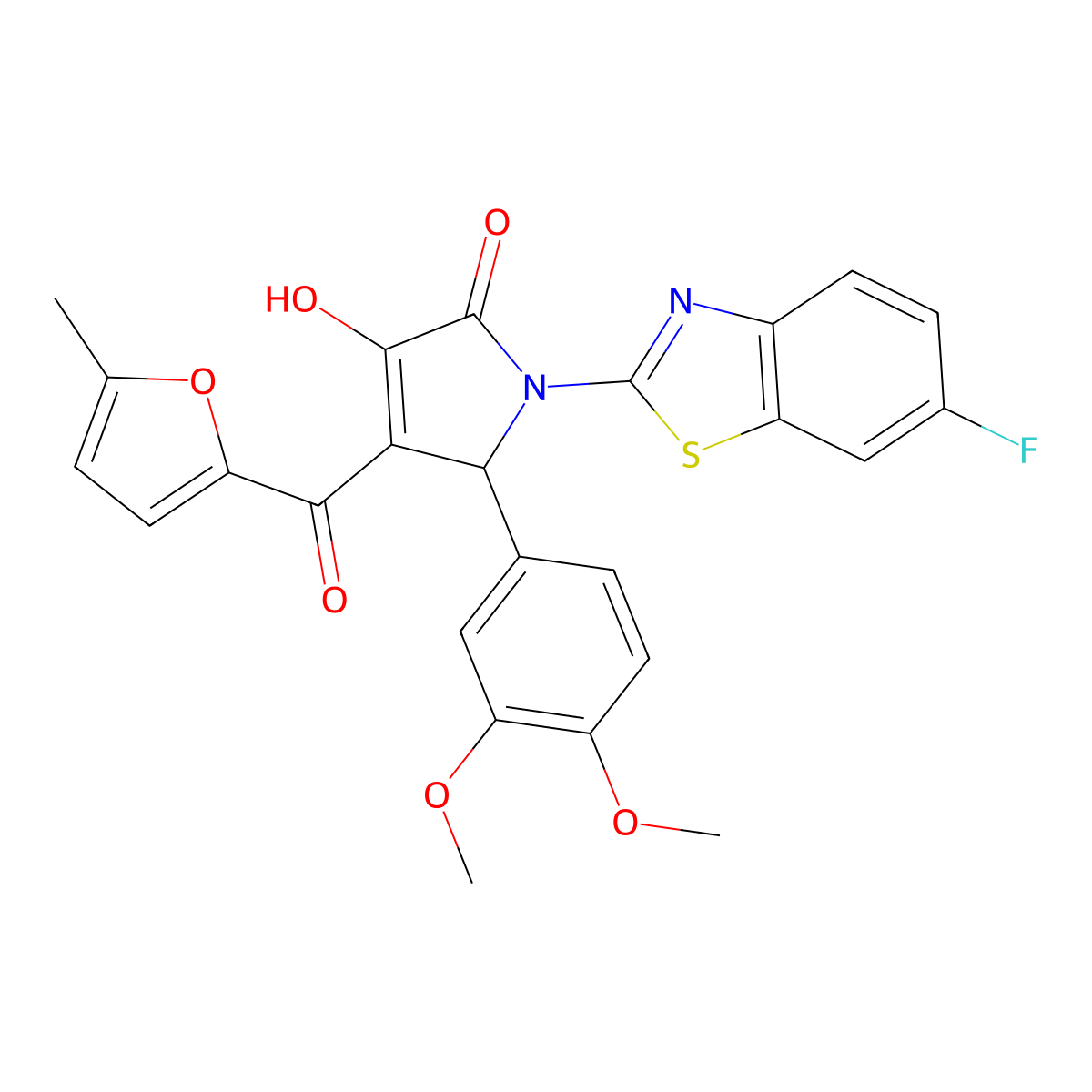 (4E)-5-(3,4-dimethoxyphenyl)-1-(6-fluoro-1,3-benzothiazol-2-yl)-4-[hydroxy(5-methylfuran-2-yl)methylidene]pyrrolidine-2,3-dione molecular structure, CAS 514191-60-7