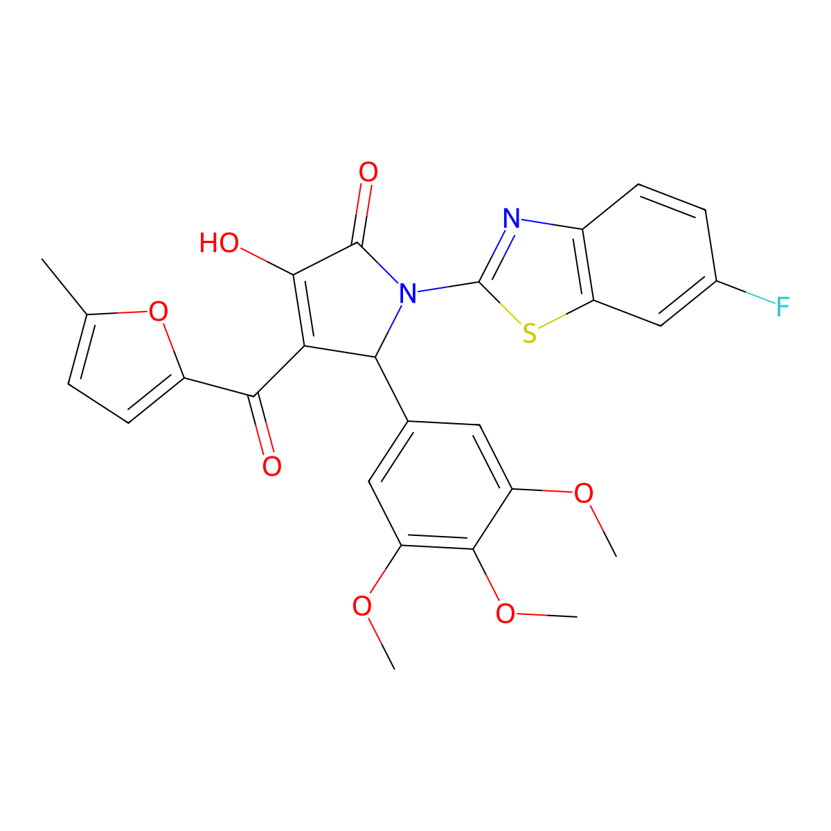(4E)-1-(6-fluoro-1,3-benzothiazol-2-yl)-4-[hydroxy(5-methylfuran-2-yl)methylidene]-5-(3,4,5-trimethoxyphenyl)pyrrolidine-2,3-dione molecular structure, CAS 514191-62-9