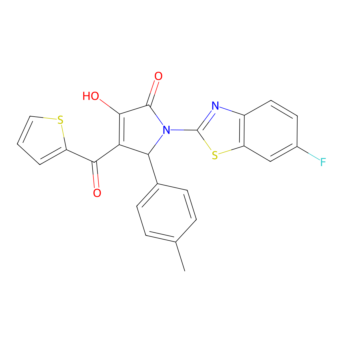 (4E)-1-(6-fluoro-1,3-benzothiazol-2-yl)-4-[hydroxy(thiophen-2-yl)methylidene]-5-(4-methylphenyl)pyrrolidine-2,3-dione molecular structure, CAS 514191-64-1