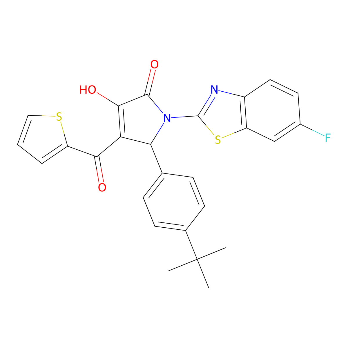 (4E)-5-(4-tert-butylphenyl)-1-(6-fluoro-1,3-benzothiazol-2-yl)-4-[hydroxy(thiophen-2-yl)methylidene]pyrrolidine-2,3-dione molecular structure, CAS 514191-66-3