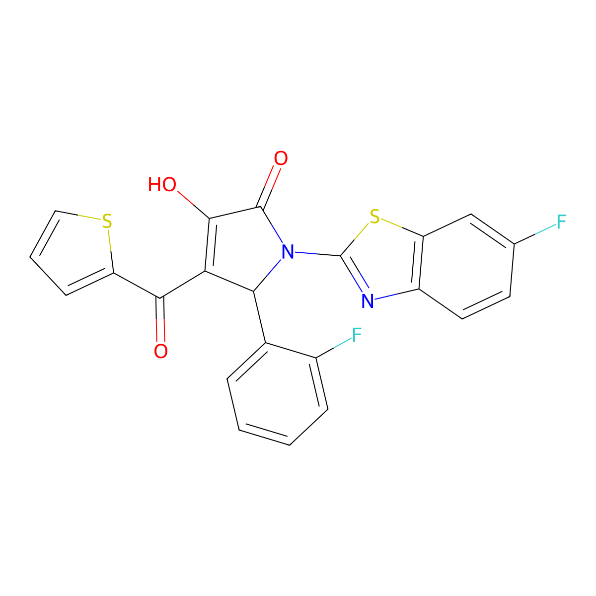 (4E)-1-(6-fluoro-1,3-benzothiazol-2-yl)-5-(2-fluorophenyl)-4-[hydroxy(thiophen-2-yl)methylidene]pyrrolidine-2,3-dione molecular structure, CAS 514191-67-4