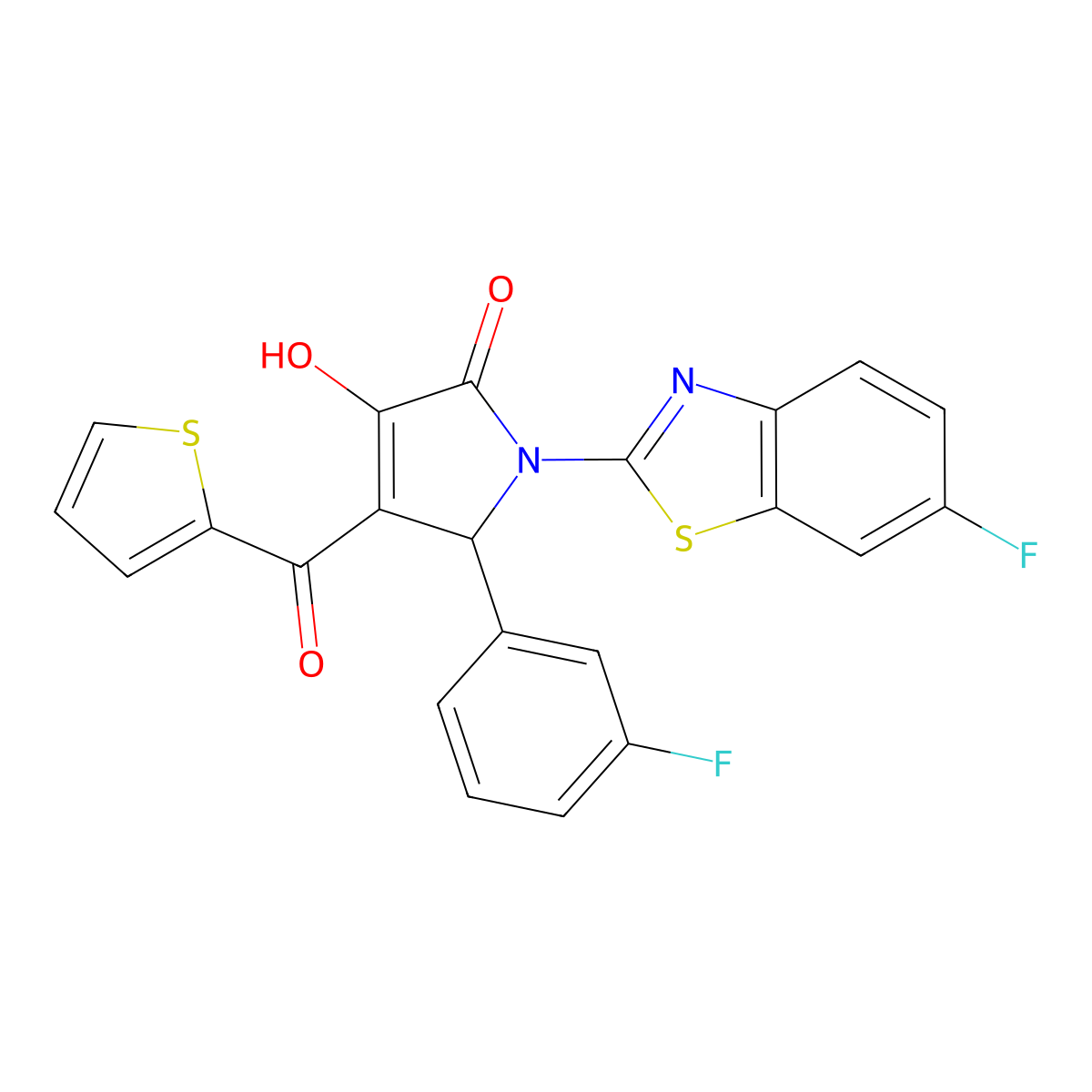 1-(6-fluoro-1,3-benzothiazol-2-yl)-5-(3-fluorophenyl)-3-hydroxy-4-(2-thienylcarbonyl)-1,5-dihydro-2H-pyrrol-2-one molecular structure, CAS 514191-68-5