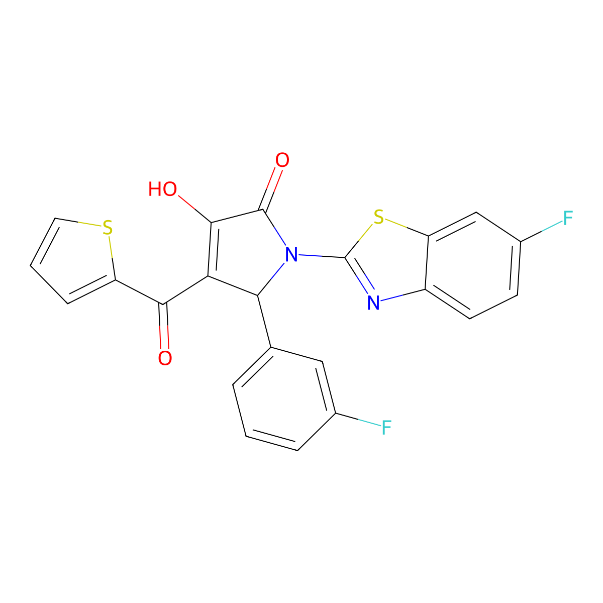 1-(6-fluoro-1,3-benzothiazol-2-yl)-5-(3-fluorophenyl)-3-hydroxy-4-(2-thienylcarbonyl)-1,5-dihydro-2H-pyrrol-2-one molecular structure, CAS 514191-68-5